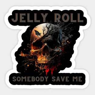 Jelly Roll "Somebody Save Me'" Skull Shirt Gray and Orange Letters Sticker